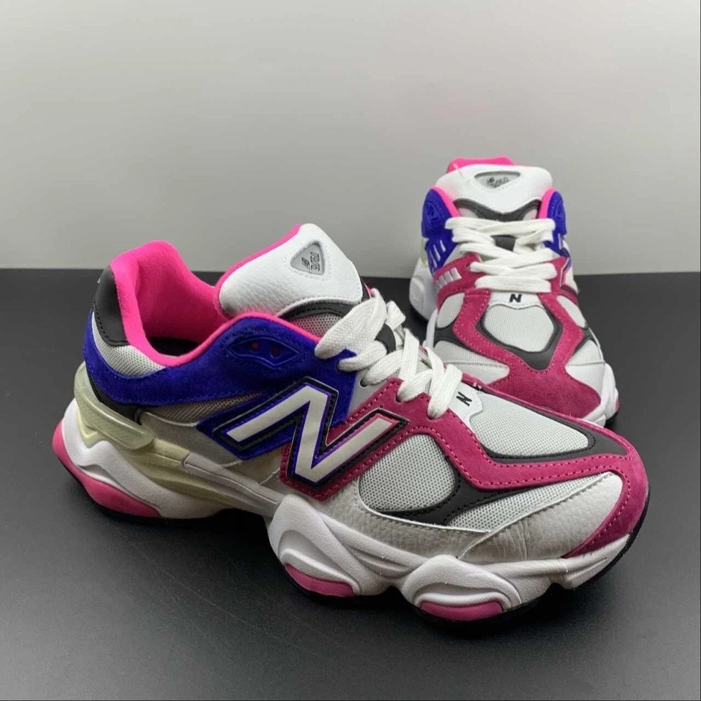 New Balance 9060 Mens White Blue Rose Red Sneakers